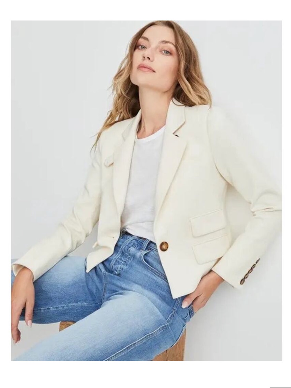 Veronica Beard Boon Cropped Blazer In Ecru